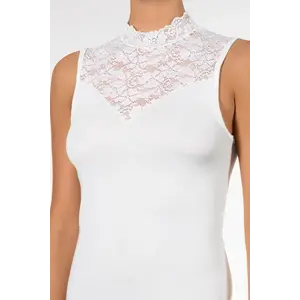 Nina von C dames Kanten Top - Blazershirt - Met Hoge hals - Dames kanten mouwloos ondershirt zonder mouwen