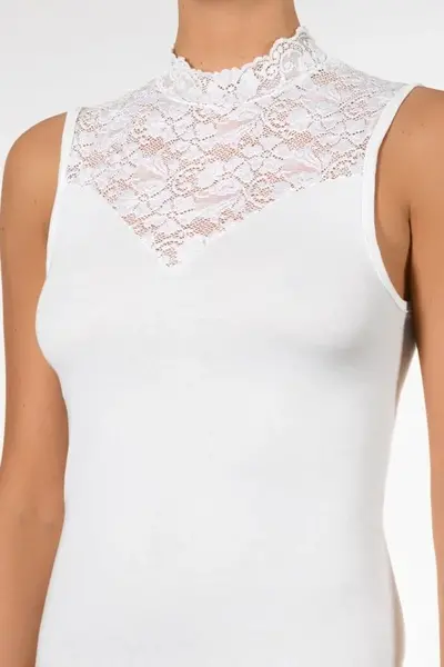 Nina von C dames Kanten Top - Blazershirt - Met Hoge hals - Dames kanten mouwloos ondershirt zonder mouwen