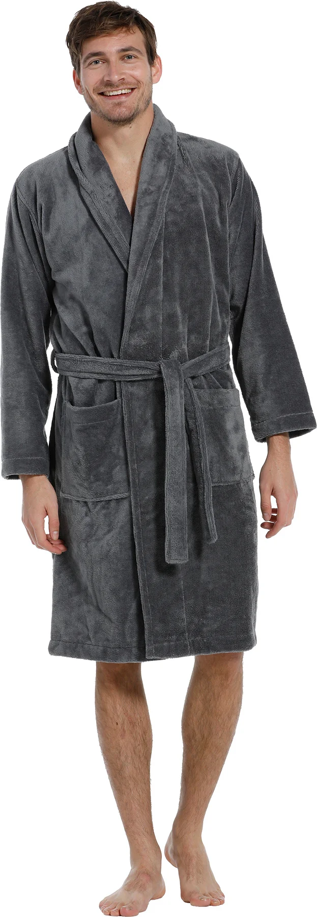 Pastunette heren badjas Fleece/badstof - Grey - Katoenen ochtendjas grijs