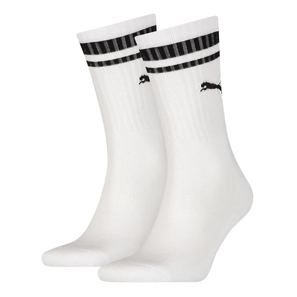 Puma 2-Paar sport sokken Heritage Stripe - Gestreepte katoenen sokken - Dames - Heren witte sokken