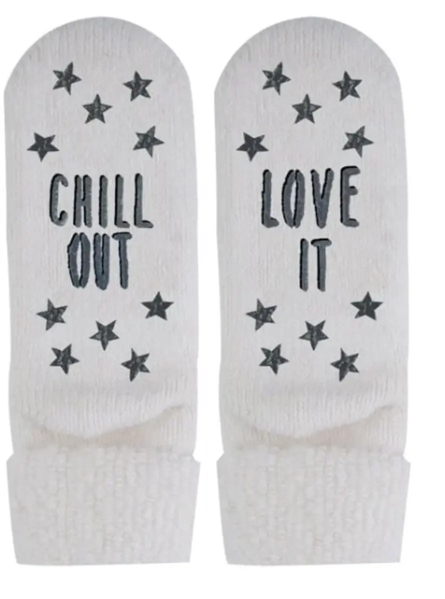 Homesocks Antislip sokken met ABS Love It met antislip ecru - Warme wollen grip sokken - Huissokken