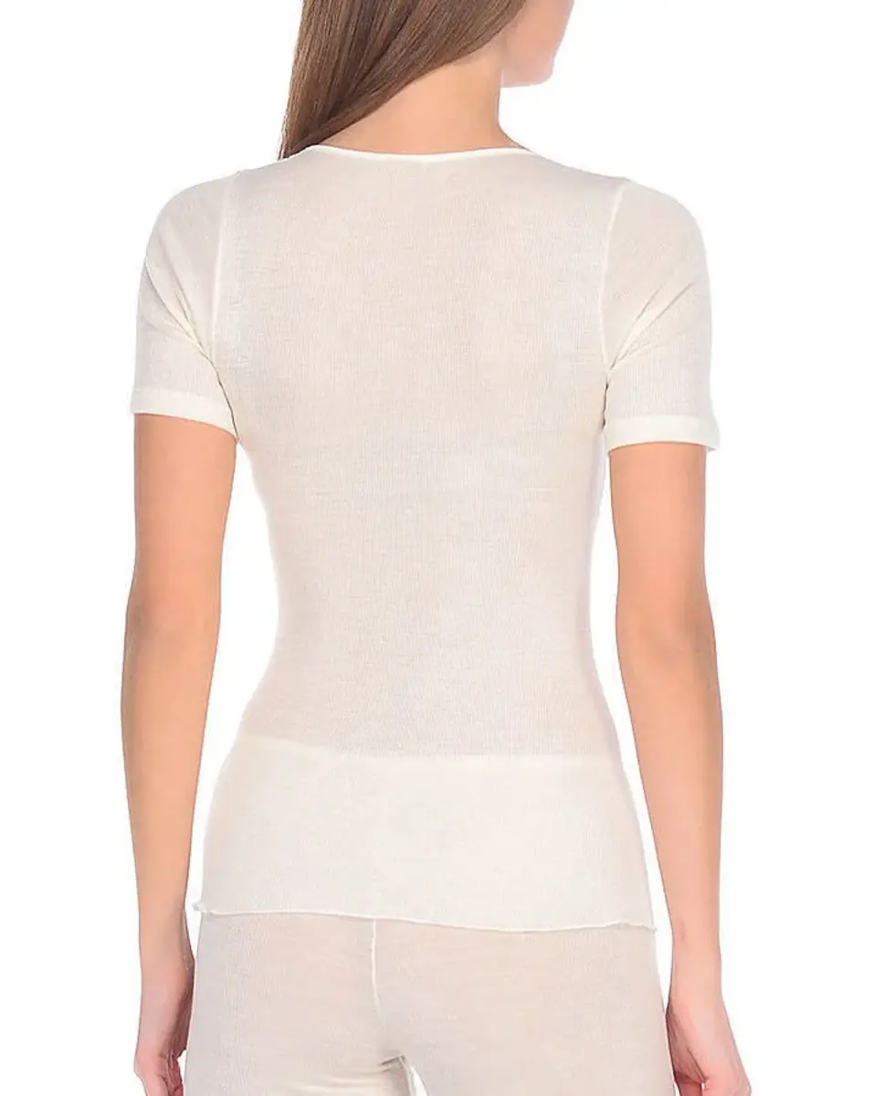 Nina von C dames wollen T-shirt met kant - Merino wollen thermo ondergoed korte mouw