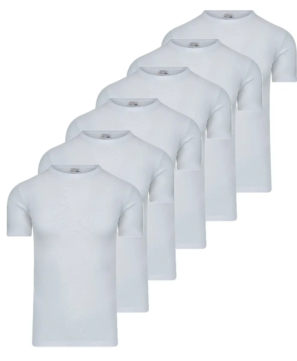 Beeren 6-Pack - Heren T-shirts Extra lang Wit - zwart - ondershirt korte mouw - voordeelverpakking