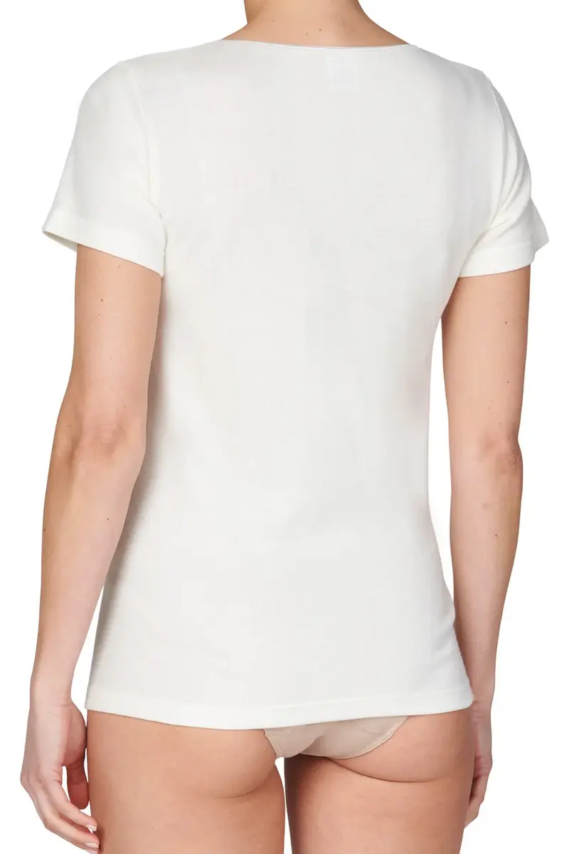 Entex dames thermo shirt korte mouw met kant - Wollen thermisch ondergoed dames