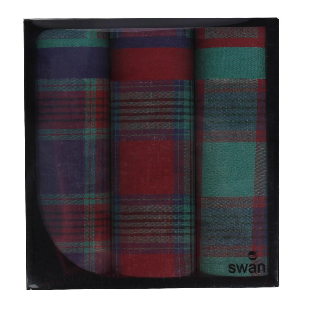 Swan 3 stuks - Heren zakdoeken Ruit rood - Cadeau verpakking
