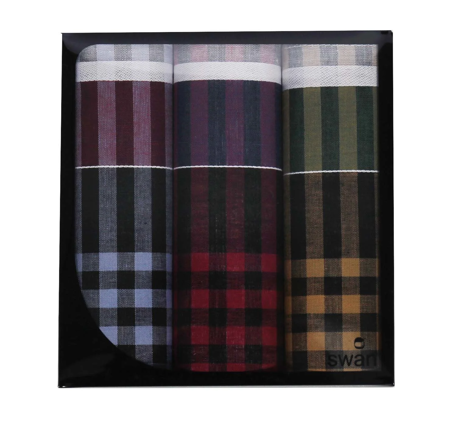 Swan Heren zakdoeken Ruit donker 3 stuks