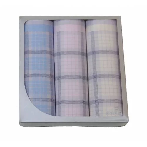 Swan 3 Stuks - Dames zakdoeken Check - Stoffen katoenen zakdoeken - Cadeau verpakking