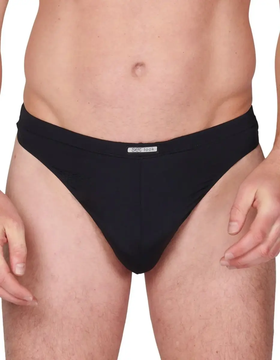 Set Look heren string micro 1478 - Microfiber mannen string - Donkerblauw - Zwart - Rood