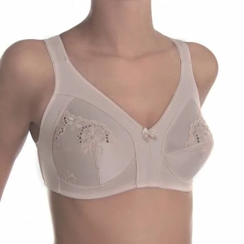 Sassa Mode soft Bh zonder beugel - 12906 - Brede bandjes - bh Grote maten - Wit - Huidskleur