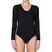 J&C body lange mouw katoen - bodystocking dames - diepe ronde hals - Witte body - zwarte body - Zwart