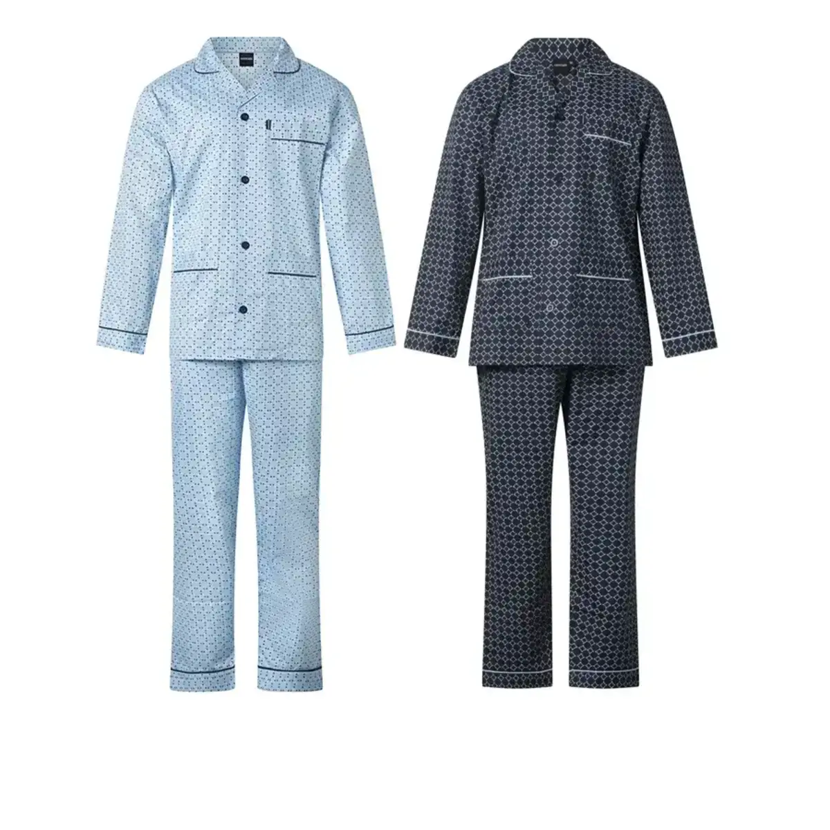 Gentlemen katoenen heren pyjama met knoopsluiting - Blauw - Katoenen doorknoop pyjama lange mouw
