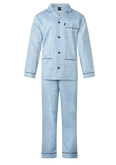 Gentlemen katoenen heren pyjama met knoopsluiting - Blauw Gentlemen katoenen heren pyjama met knoopsluiting - Blauw