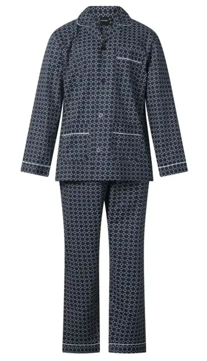 Gentlemen katoenen heren pyjama met knoopsluiting - Blauw - Katoenen doorknoop pyjama lange mouw