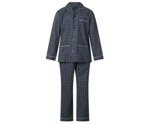 Gentlemen katoenen heren pyjama met knoopsluiting Blauw kopen