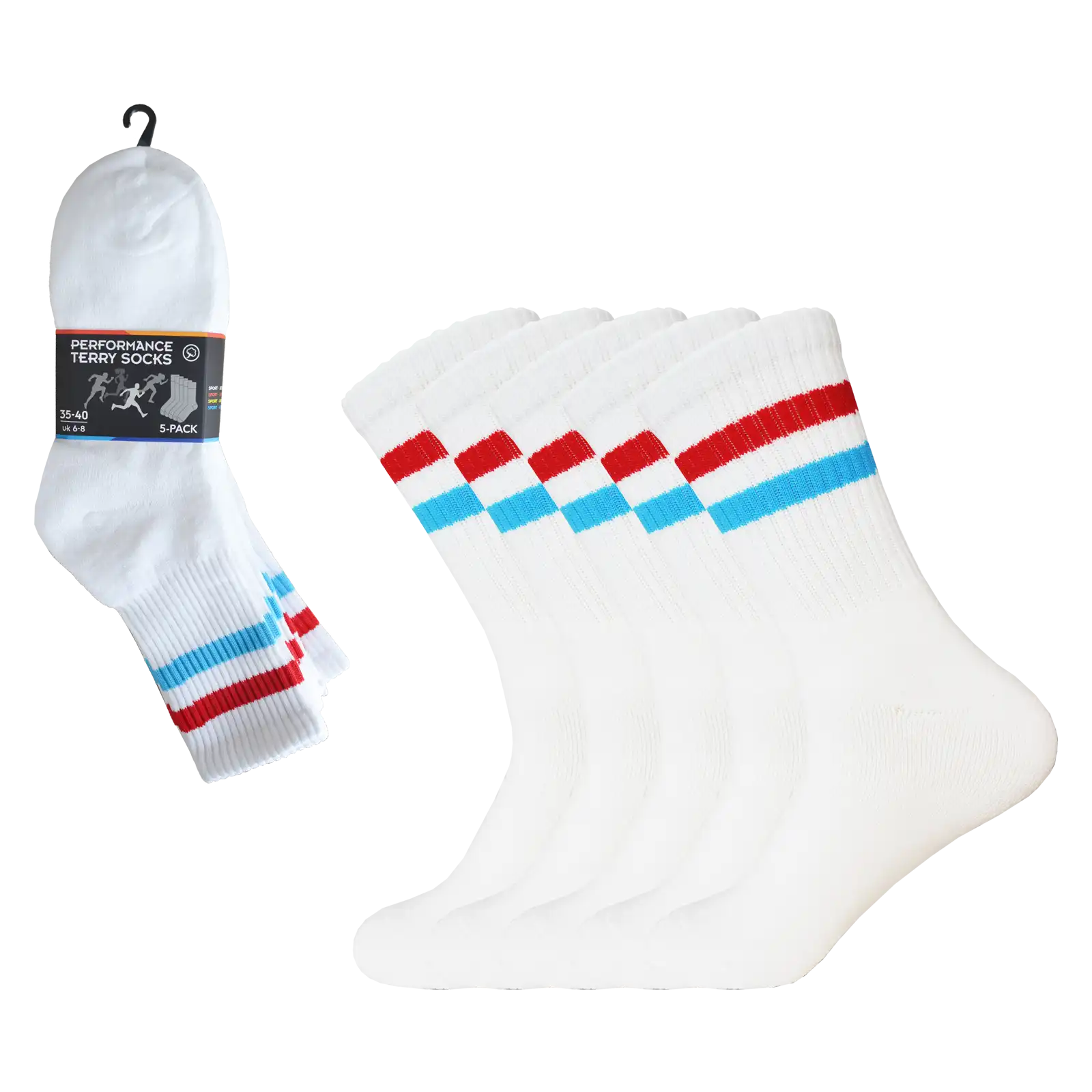 Gianvaglia 5-pak sportsokken met badstof - Unisex - Stevige multipack sportsokken met streep - dames en heren