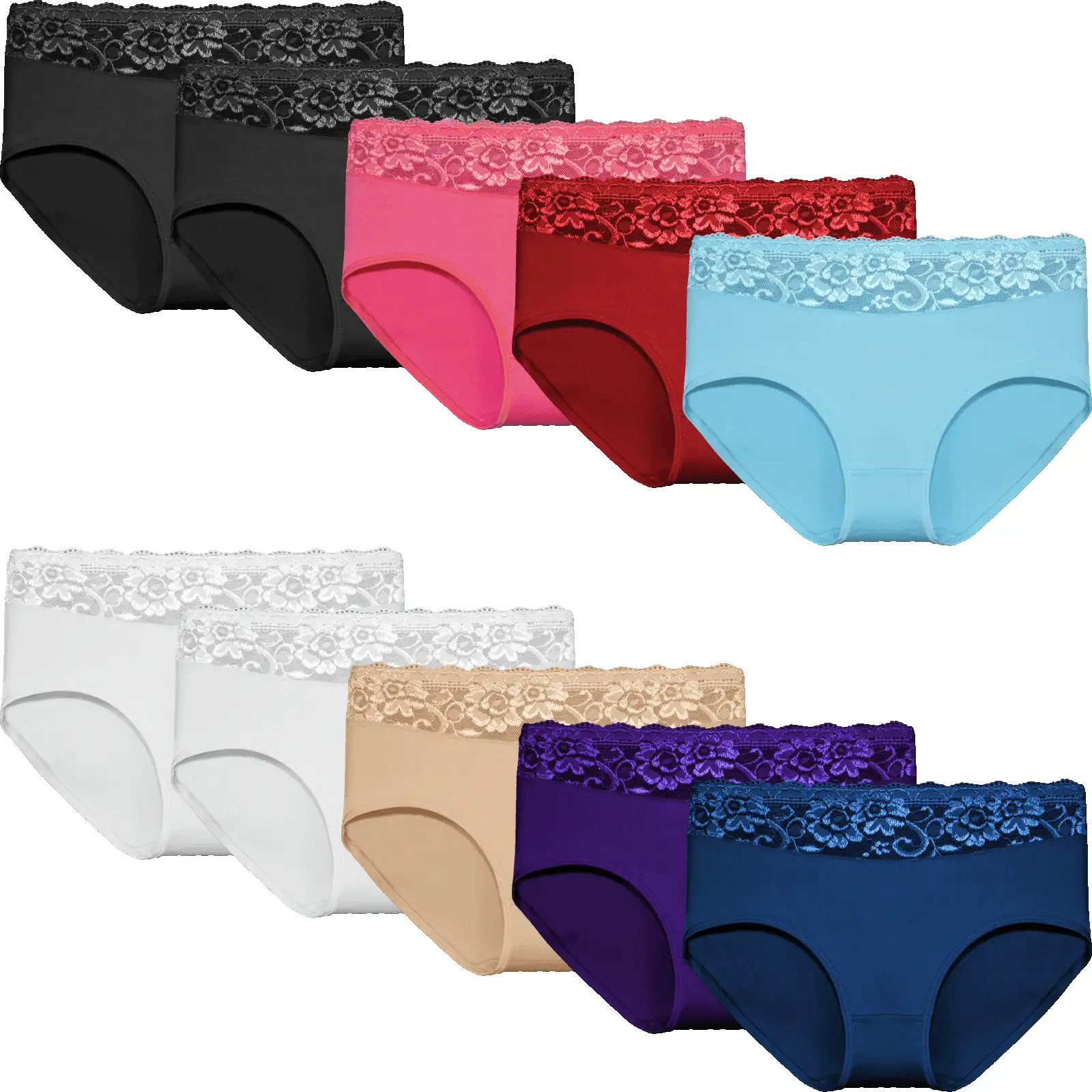 Fine Woman 10-pak dames taille slip kant - Katoen - Multipack dames onderbroeken - Dames ondergoed voordeelverpakking