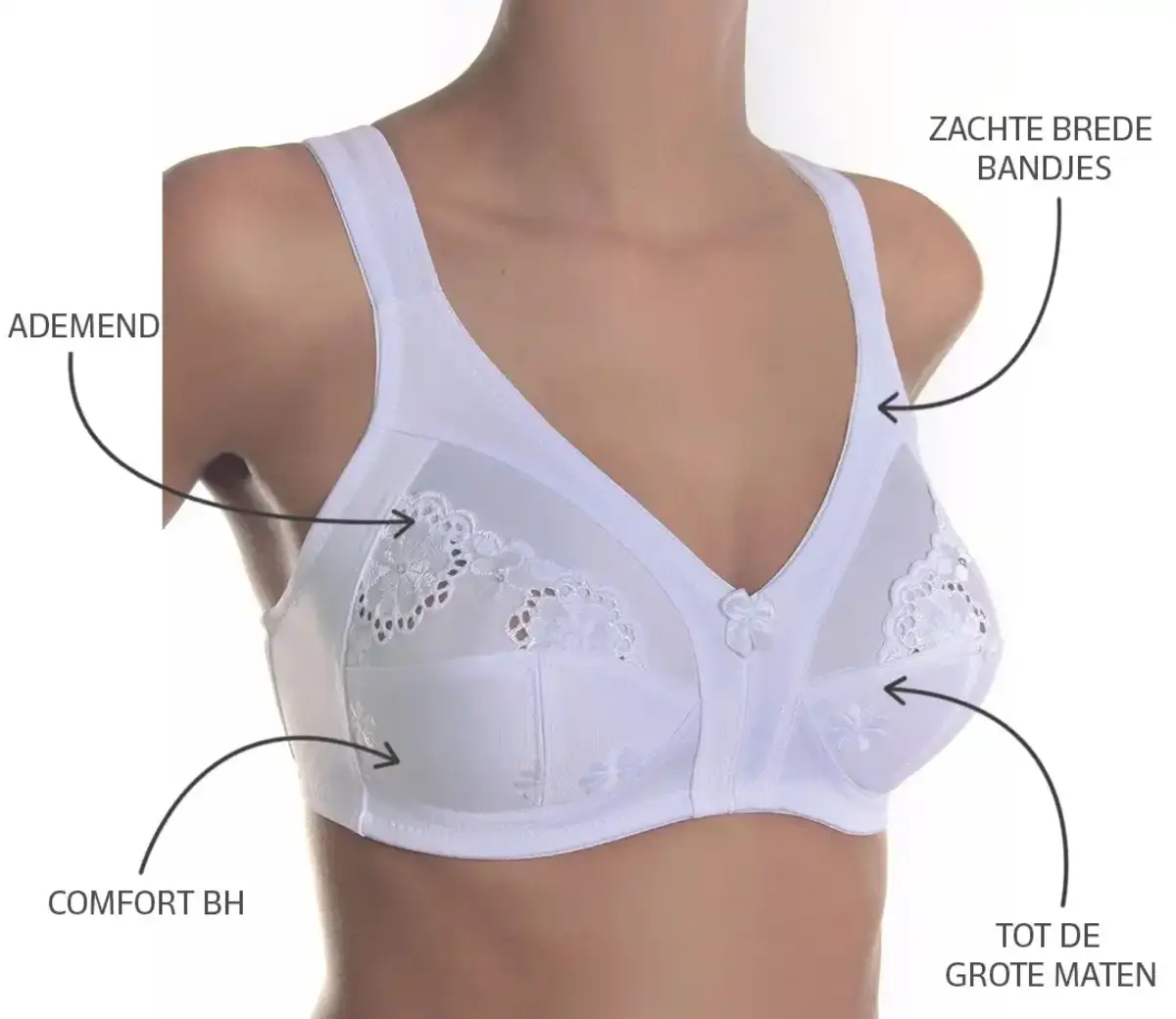 Sassa Mode soft Bh zonder beugel - 12906 - Brede bandjes - bh Grote maten - Wit - Huidskleur Sassa Mode soft Bh zonder beugel - 12906 - Brede bandjes - bh Grote maten - Wit - Huidskleur