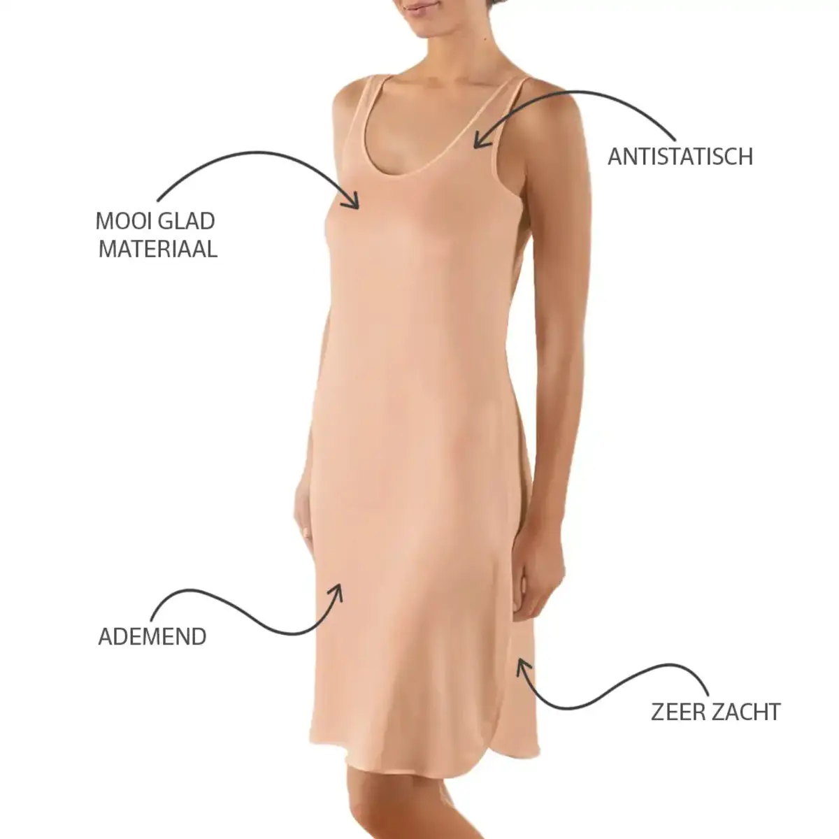 Nina von C onderjurk lang 100CM - Neglige - Anti statisch - Zwart, wit, champagne, beige