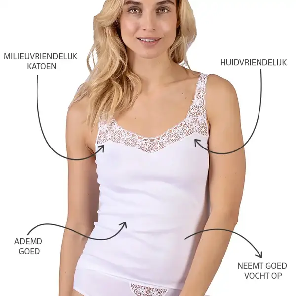 Nina von C dames hemd kantje biologisch katoen - Wit Kanten onderhemd 100% katoen Nina von C dames hemd kantje biologisch katoen - Wit Kanten onderhemd 100% katoen