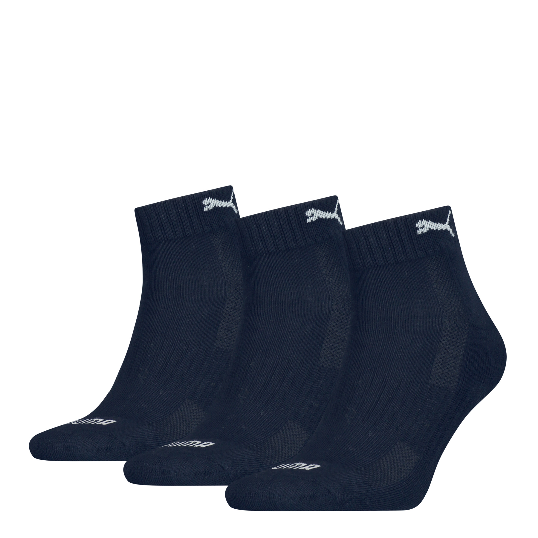 Puma 3-paar Quarter sokken - Badstof zool - Quarter katoenen sokken voor dames en heren in het wit, zwart, grijs en donkerblauw