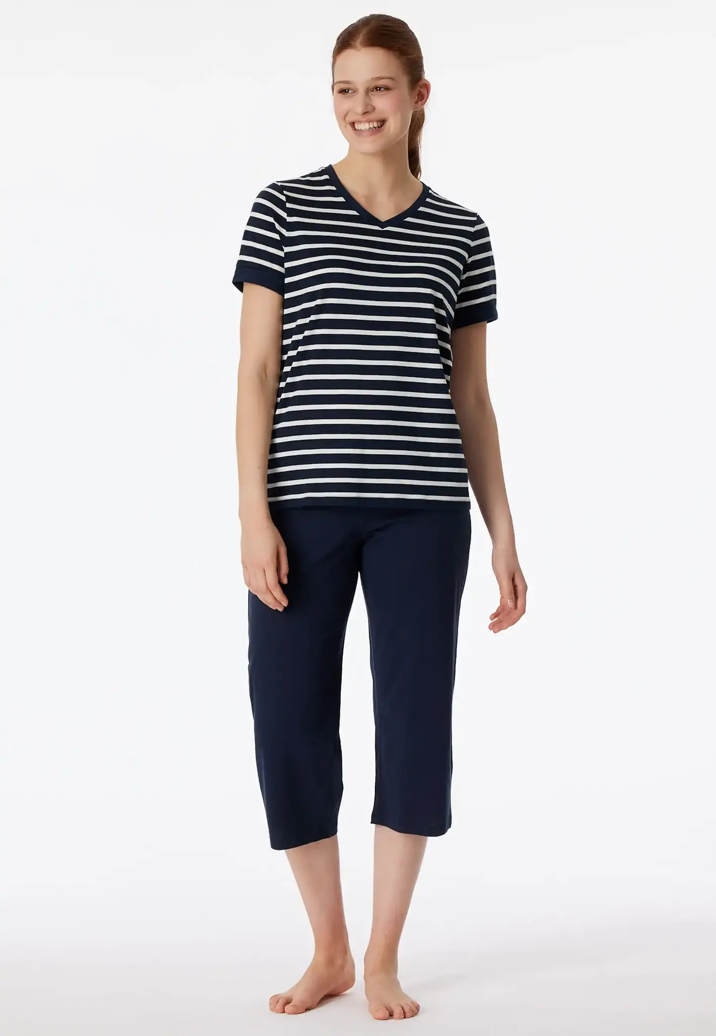 Schiesser dames pyjama korte mouw - Casual Essentials - Katoenen capri pyjama