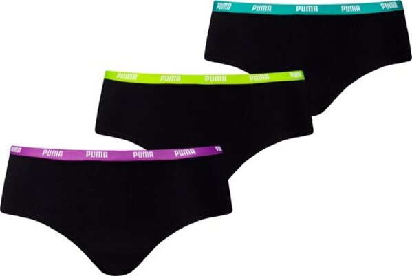 Puma 3-Pack dames Hipsters - Zwarte Katoenen dames onderbroeken - Shorts Puma 3-Pack dames Hipsters - Zwarte Katoenen dames onderbroeken - Shorts