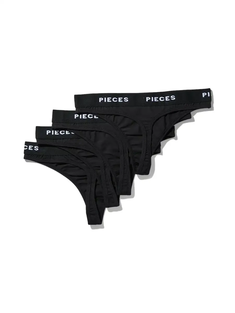Pieces 4-Pack Dames string - Klassiek - Multipack katoenen dames strings zwart Pieces 4-Pack Dames string - Klassiek - Multipack katoenen dames strings zwart