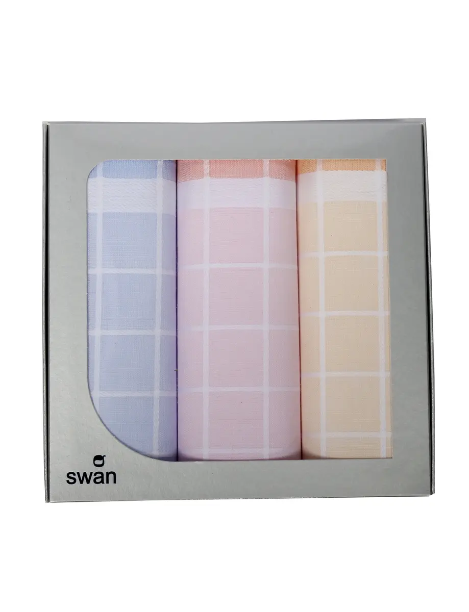 Swan 3 stuks Dames zakdoeken Ruit - Cadeauverpakking katoenen zakdoeken