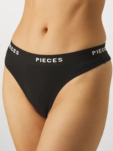 Pieces 4-Pack Dames string - Klassiek - Multipack katoenen dames strings zwart