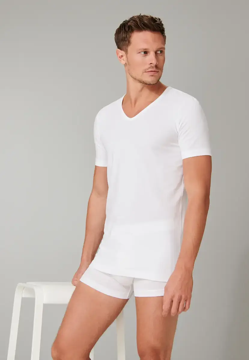 Schiesser 2-Pack T-Shirts heren V-hals - 95/5  - Biologisch katoen