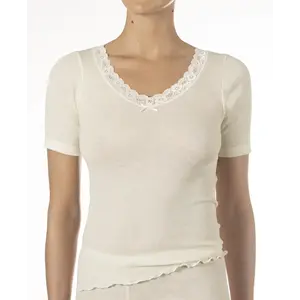 Nina von C dames wollen T-shirt met kant - Merino wollen thermo ondergoed korte mouw Nina von C dames wollen T-shirt met kant - Merino wollen thermo ondergoed korte mouw