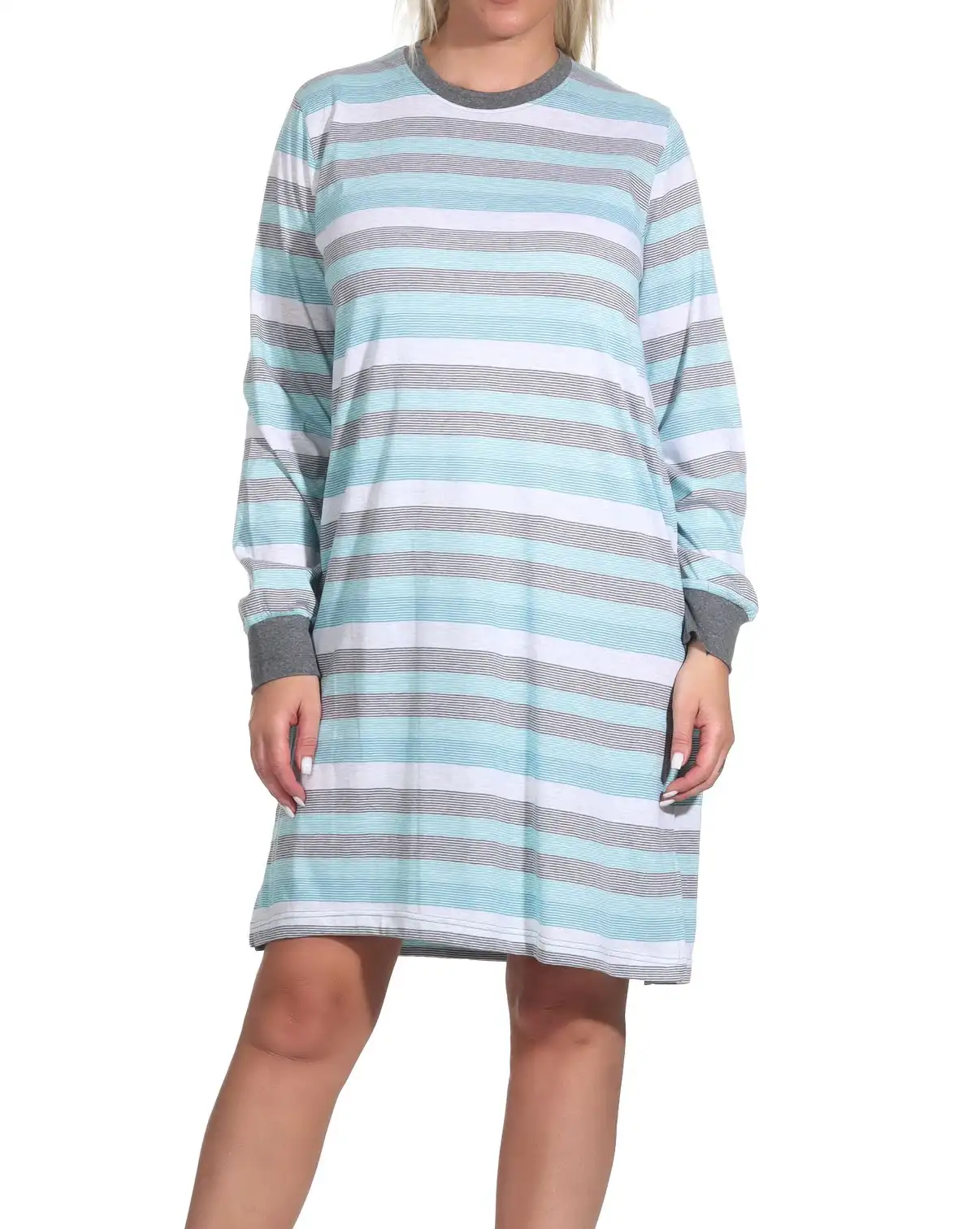 Norman badstof dames nachthemd lange mouw - Waves