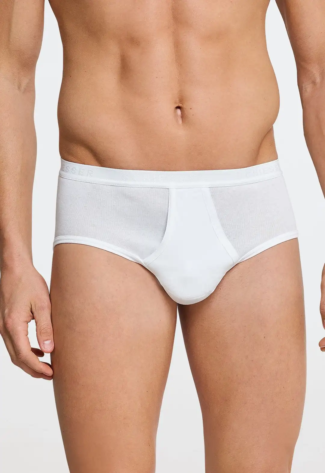 Schiesser 2-pack heren Classic slip met gulp - Wit katoenen heren slip met voorsluiting
