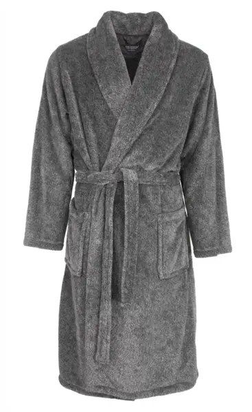 Paul Hopkins heren Fleece Badjas - Fluffy Grey - Ochtendjas maat S