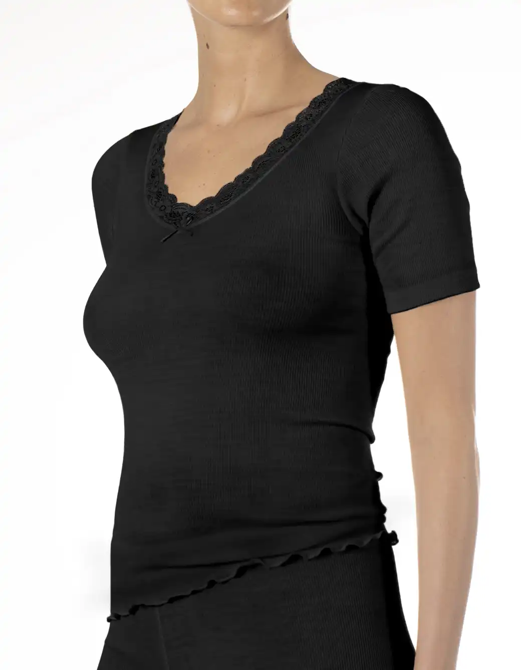 Nina von C dames wollen T-shirt met kant - Merino wollen thermo ondergoed korte mouw