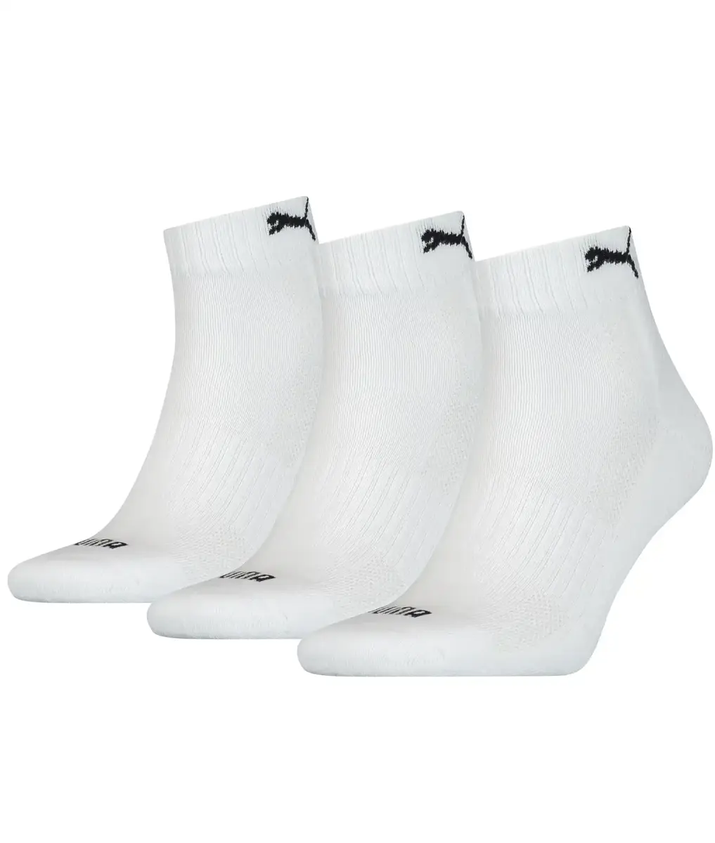 Puma 3-paar Quarter sokken - Badstof zool - Quarter katoenen sokken voor dames en heren in het wit, zwart, grijs en donkerblauw Puma 3-paar Quarter sokken - Badstof zool - Quarter katoenen sokken voor dames en heren in het wit, zwart, grijs en donkerblauw
