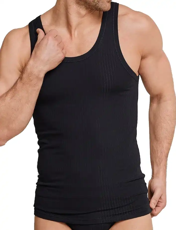 Schiesser 2-Pack heren hemden - Authentic - Elastisch katoenen mannen onderhemd - Singlet heren - Zwart - Wit