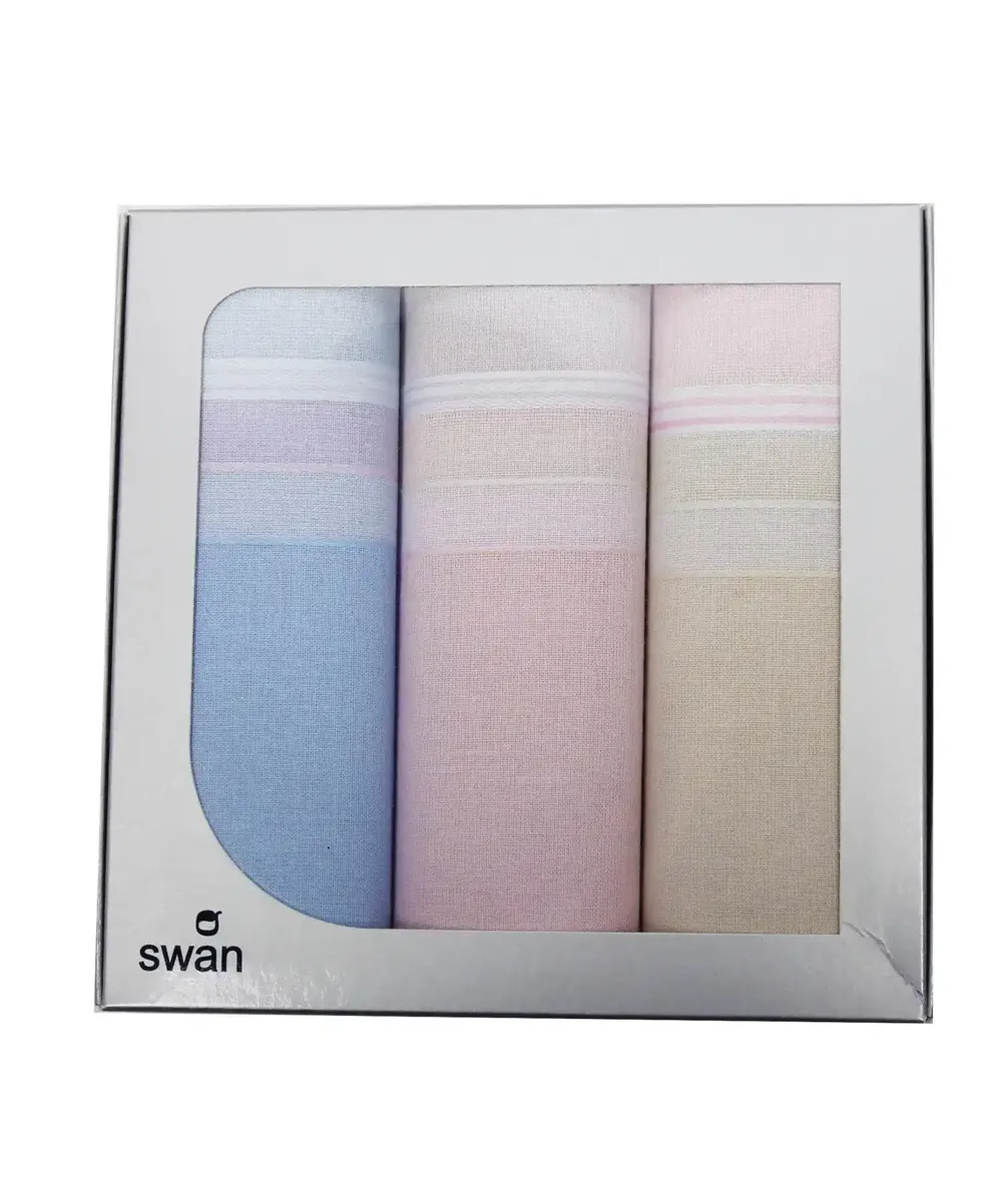 Swan 3-pack - Dames zakdoeken Vintage pastel - Cadeau verpakking katoenen zakdoeken