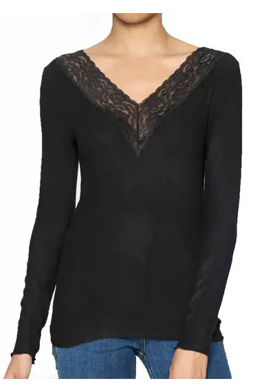 Pieces dames shirt Kant lange mouw - Siri Pieces dames shirt Kant lange mouw - Siri