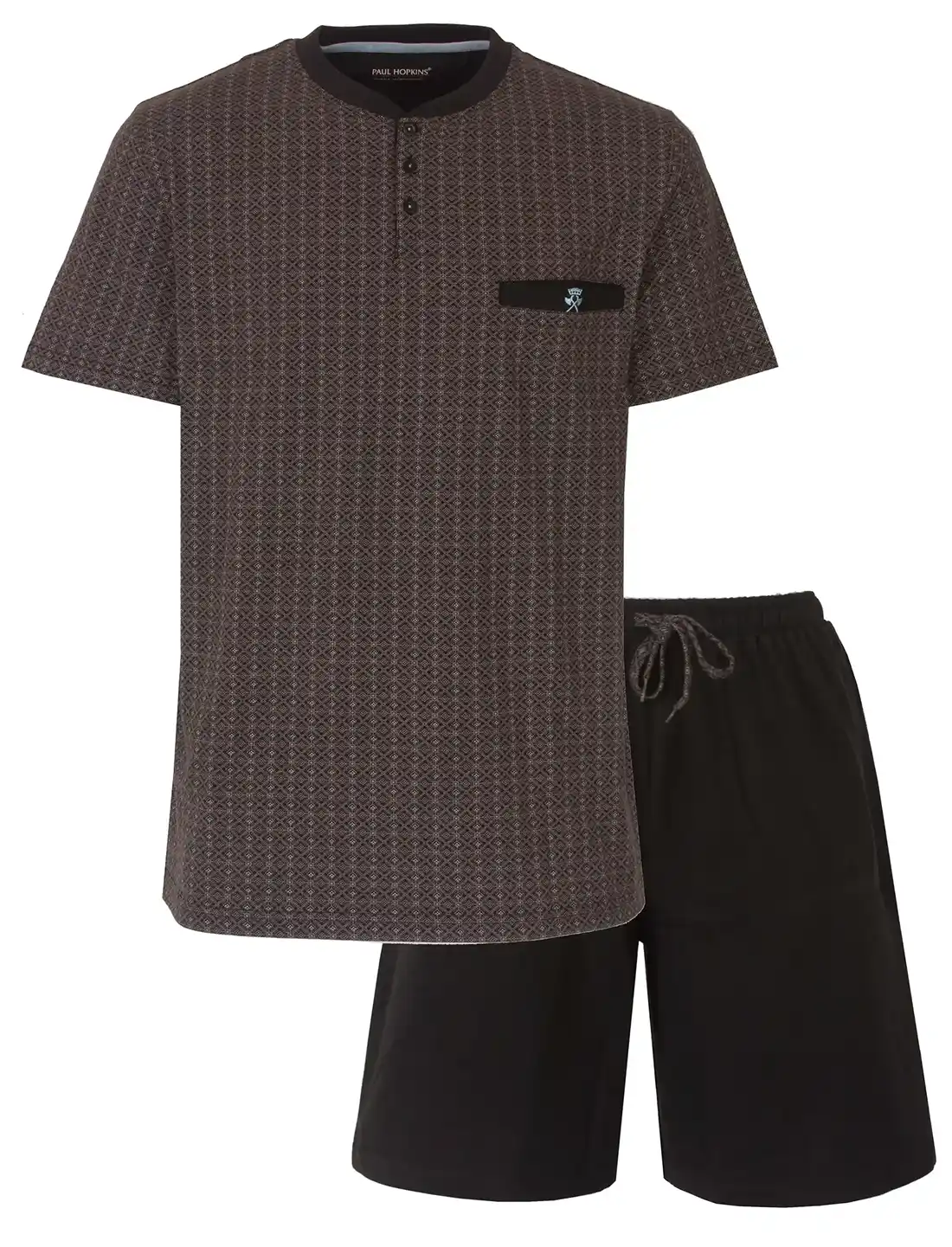 Paul Hopkins Heren shortama - Dark Squares - 100% katoenen zomer pyjama