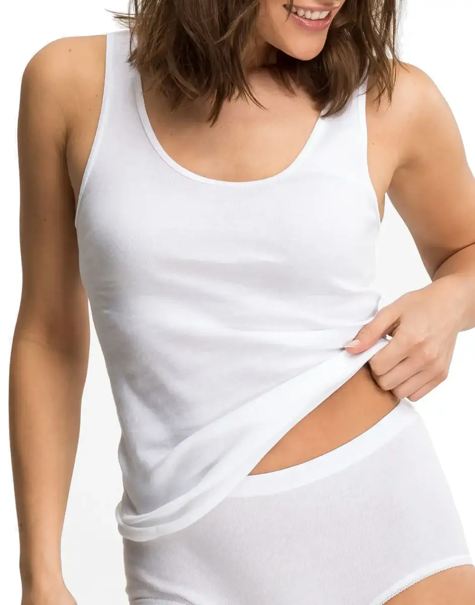 Beeren singlet hemd dames - Katoen - Carola - onderhemd - Zonder zijnaden - hemdjes dames Brede bandjes - wit