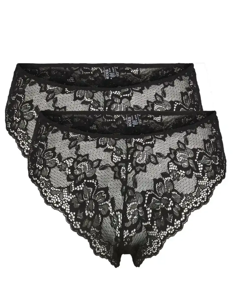 Pieces 2-Pack dames slips kant - Lace Wide Brief - Lina - Kanten microfiber ondergoed - Transparant - Doorschijnend