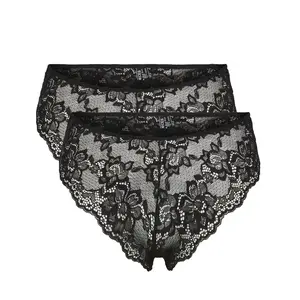 Pieces 2-Pack dames slips kant - Lace Wide Brief - Lina - Kanten microfiber ondergoed - Transparant - Doorschijnend Pieces 2-Pack dames slips kant - Lace Wide Brief - Lina - Kanten microfiber ondergoed - Transparant - Doorschijnend