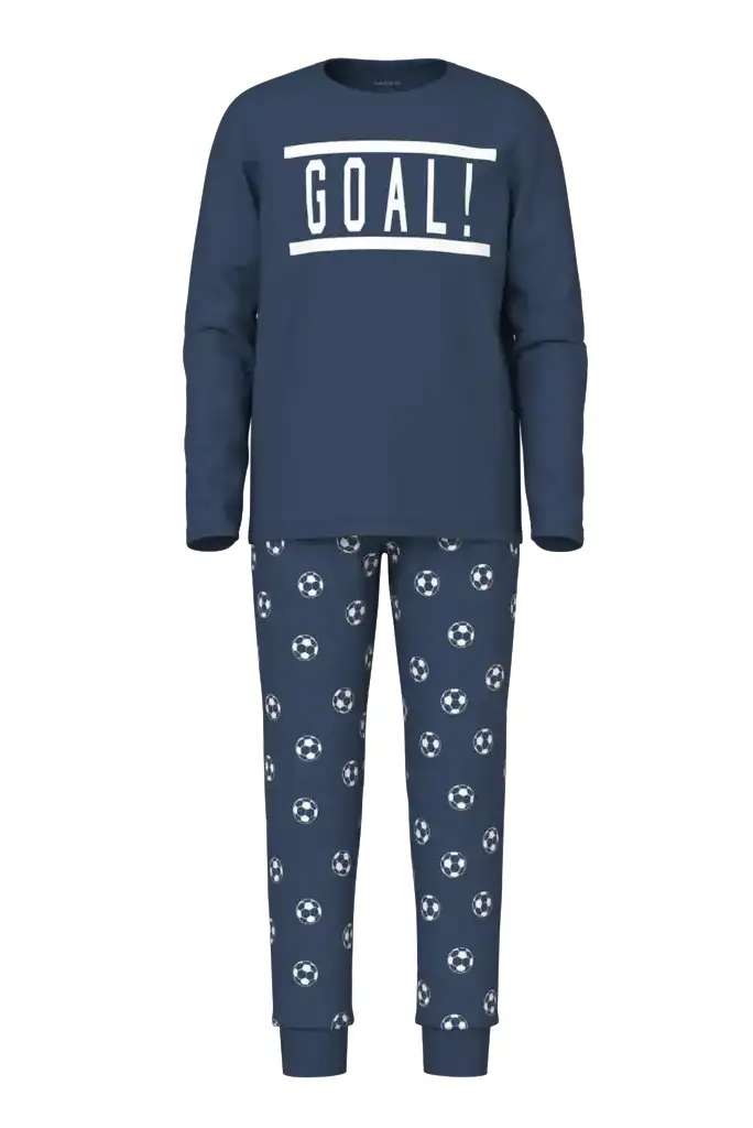Name it jongens pyjama - ''Goal!'' - Donkerblauwe katoenen kinder pyjama voetbal
