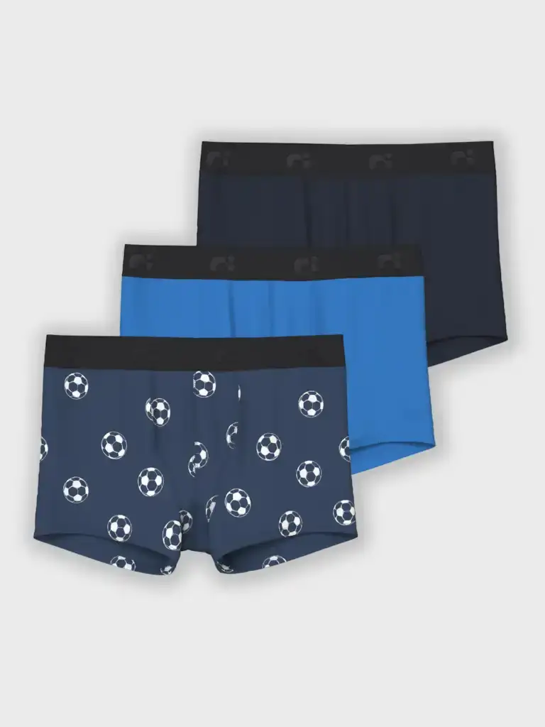 Name-it 3-pak jongens boxershorts - ''Dark Denim Football'' - Voetbalk jongens onderbroeken blauw