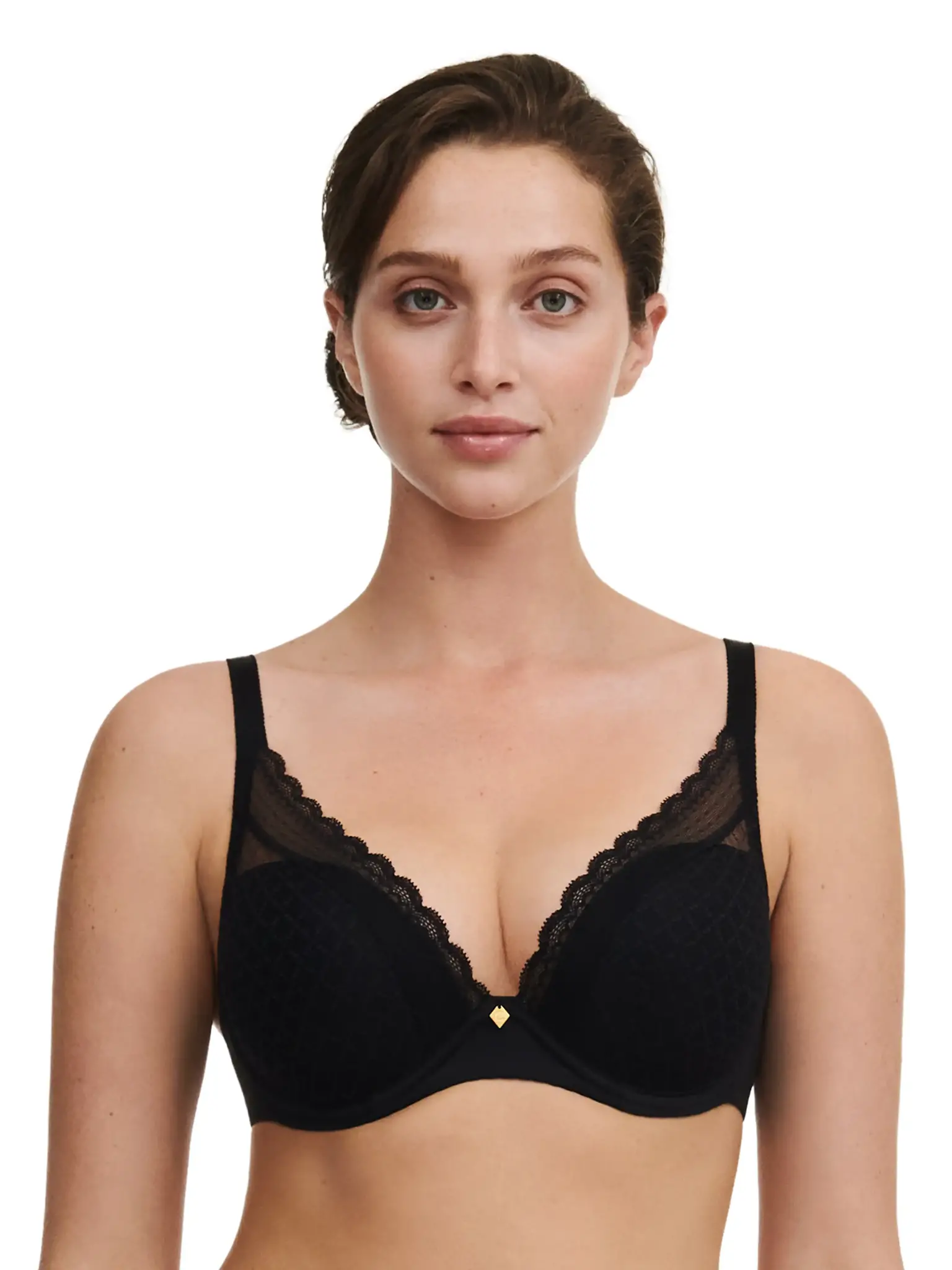 Chantelle - Beugel Plunge BH - Norah Chic - Kanten beugel bh met goede ondersteuning - Stevige zwarte bh met uitneembare pads - Decollete bh