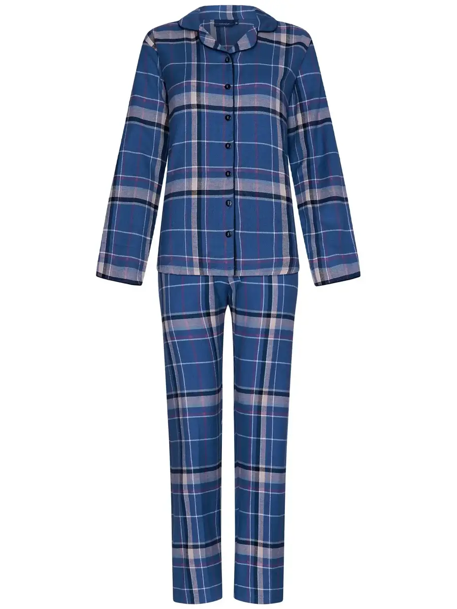 Pastunette Dames Pyjama Flanel met knoopsluiting - Blauw Pastunette Dames Pyjama Flanel met knoopsluiting - Blauw