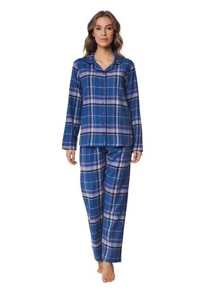 Pastunette Dames Pyjama Flanel met knoopsluiting - Blauw Pastunette Dames Pyjama Flanel met knoopsluiting - Blauw