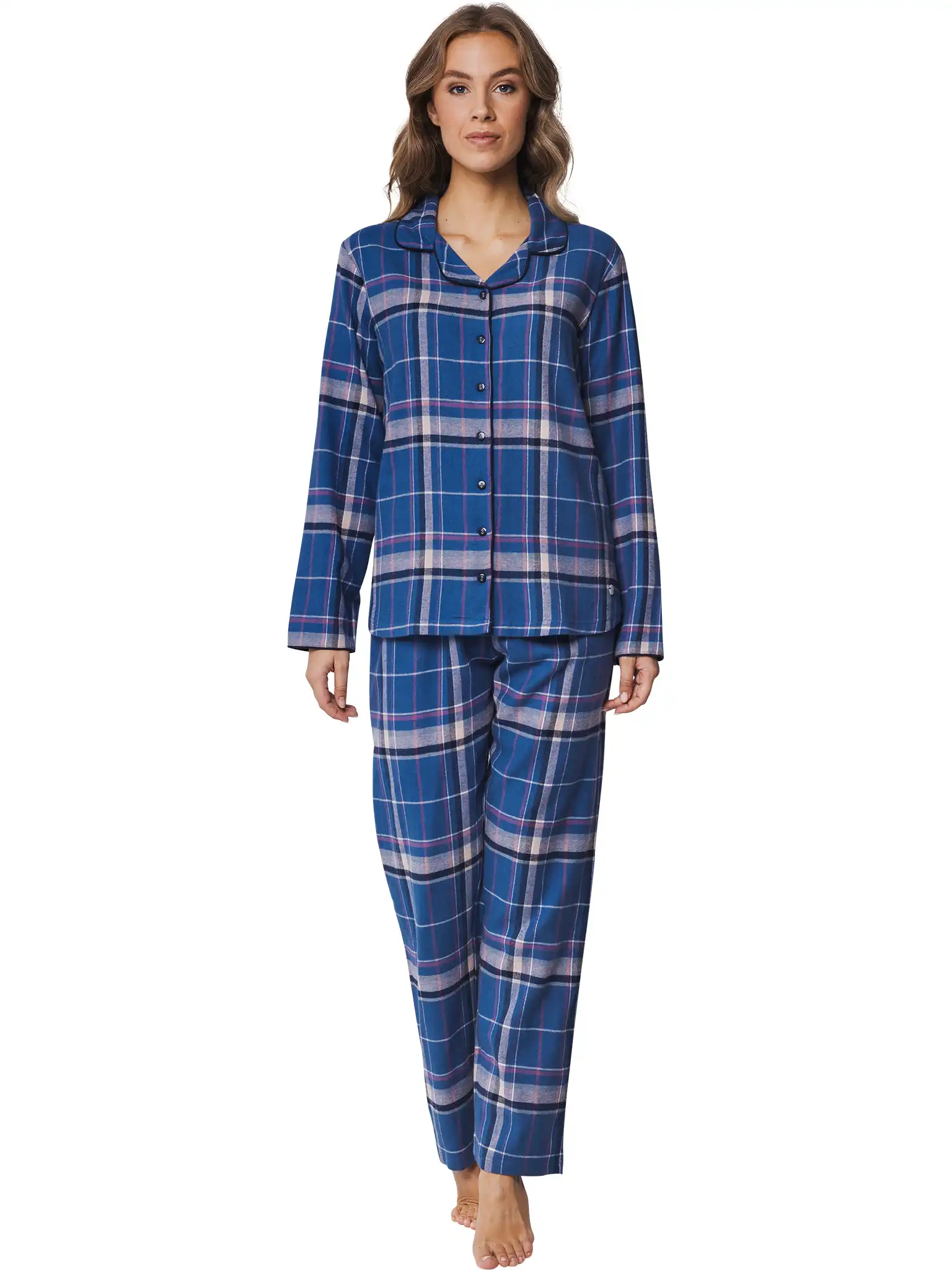 Pastunette Dames Pyjama Flanel met knoopsluiting - Blauw Pastunette Dames Pyjama Flanel met knoopsluiting - Blauw