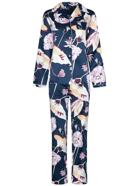 Pastunette Deluxe Dames Pyjama Satijn lange mouwen - Blauw - Luxe nachtkleding dames Pastunette Deluxe Dames Pyjama Satijn lange mouwen - Blauw - Luxe nachtkleding dames